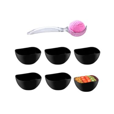 Imagem de Tigela Bowl Pote Sobremesa Preto 6un e Colher de Sorvete