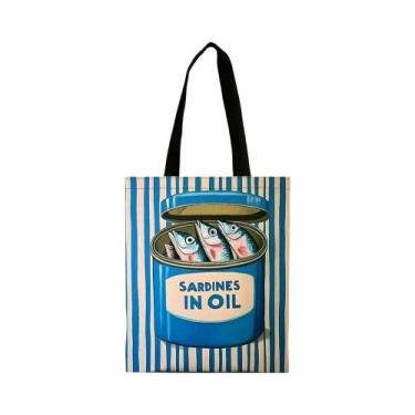 Imagem de Bolsa De Ombro Reutilizável Com Estampa De Lata De Sardinha, Sacola De