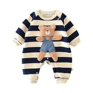 Imagem de Macacão de urso listrado, Roupas grossas para bebês meninos e meninas,