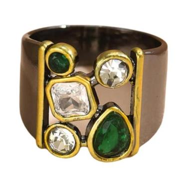 Imagem de Anel De Cristal Largo Na Cor Prata Para Mulheres, Acessórios De Joias 