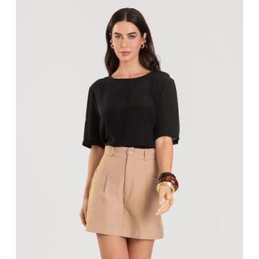 Imagem de Shorts Saia Feminino Evasê Em Sarja Dianna Marrom, PP, Marrom