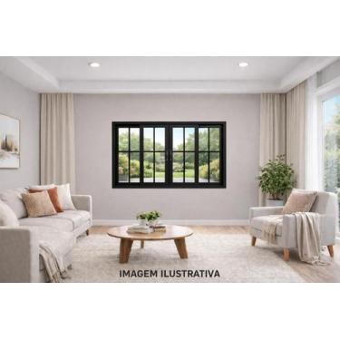 Imagem de Janela de Correr 4 Folhas Com Grade Alumínio Preto 120x150 Linha 25 - 