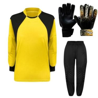 Imagem de Kit de Goleiro Camisa + Calça Acolchoada + Luva ADULTO - TRB, Amarelo,