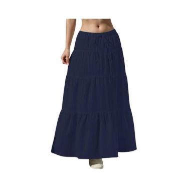 Imagem de Saia Maxi Feminina Com Cintura Elástica E Barra De Babados, Saia Longa