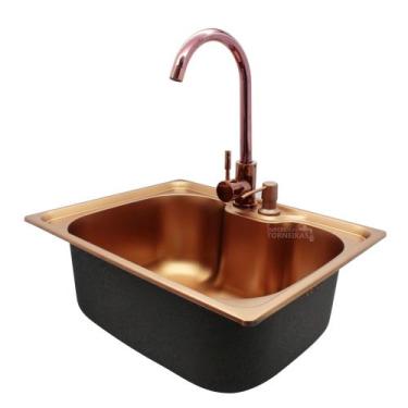 Imagem de Kit Cuba de Inox 50x40 + Torneira Flix Monocomando Rosê Gold 8042 - Im