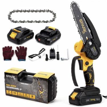 Imagem de Mini Motosserra Elétrica SparkBR 6 Recarregável 21V 2 Baterias Maleta 