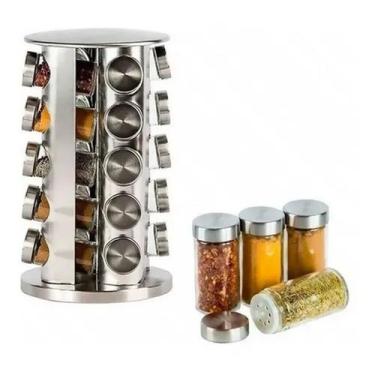 Imagem de Porta Tempero Condimento Inox 20 Peças + Suporte Giratório - Dubai-atl