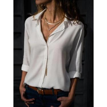 Imagem de Blusa Feminina Oversize De Chiffon Com Manga Longa, Elegante, Com Lape