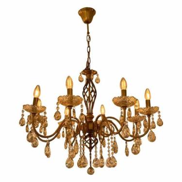 Imagem de Lustre 8 Bracos Dourado Com Cristais Champagne Dourada 8 Lampadas E14 