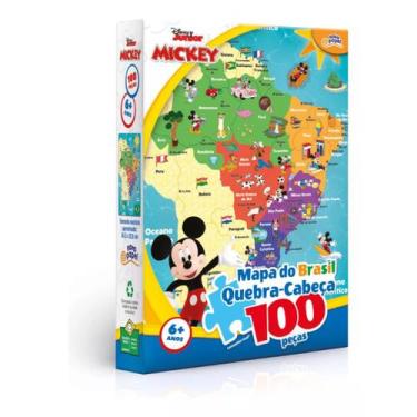 Imagem de Brinquedo quebra cabeça 100 peças mickey mapa do brasil toyster hasbro