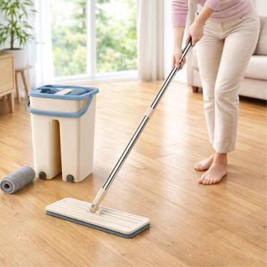 Imagem de Rodo Mágico Mop Flat com Balde Duplo Lava e Seca Esfregão Microfibra C