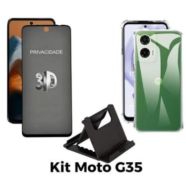 Imagem de Capa Capinha + Película 3D Privacidade + Suporte de Mesa para Moto G35