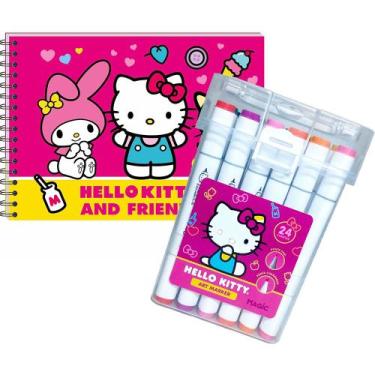 Imagem de Kit Livro De Colorir Hello Kitty Capa Dura + 24 Canetas Touch Ponta Du