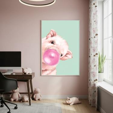 Imagem de Quadro Decorativo Porco Bubble Gum 70x50cm Mold Branca