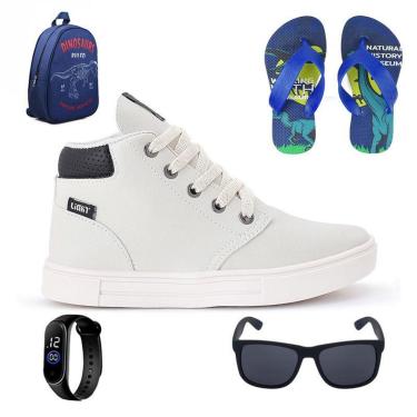 Imagem de Tenis Botinha Infantil Meninos Casual Cano Alto Confortavel + Mochila Chinelo Oculos Relogio-Masculino
