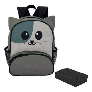 Imagem de Kit Mochila Infantil Gatinho Dinossauro Com Estojo Escolar Triplo Unis