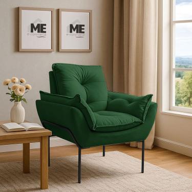 Imagem de Poltrona Decorativa Opala Amamentação Para Sala Base De Ferro preto Suede MEecommerce
