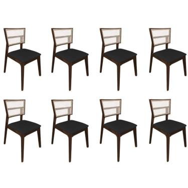 Imagem de Kit 8 Cadeiras De Jantar Tela Premium Madeira Maciça Manuela Preto Veludo