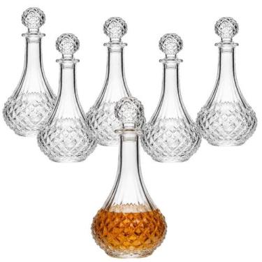 Imagem de Kit 6 Garrafa Decanter De Vidro Licor Whisky Tampa Licoteira Vinho Dec