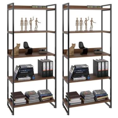 Imagem de Kit 2 Estantes Livreiro Prisma Estilo Industrial 80cm 5 Prateleiras No