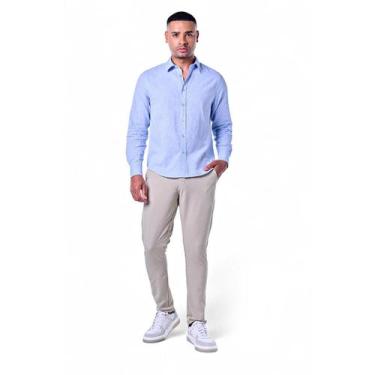 Imagem de Camisa Linho Misto Masculina Rabbitohs, P, Azul claro