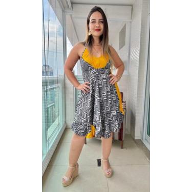 Imagem de Vestido Feminino Indiano Tipo Trapézio Seda Premium Alça C/ Regulagem 