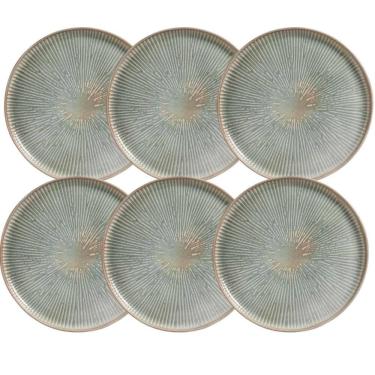 Imagem de Jogo 6 Pratos Rasos Cerâmica Porto Brasil Verde 27,5cm Bio Evergreen Mesa Posta Stoneware