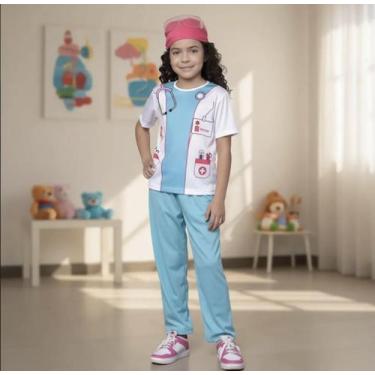 Imagem de Fantasia Infantil Menino Menina Cirurgião Médico Carnaval Com Bandana 
