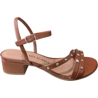 Imagem de Sandalia Via Scarpa Tira Spikes Salto Baixo Feminino, Chocolate, 35