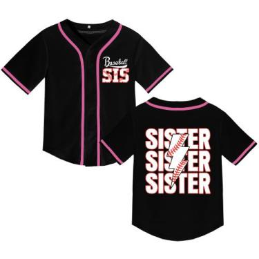 Imagem de Camiseta BAICAIYU Baseball Sister para meninas 6T preta de poliéster