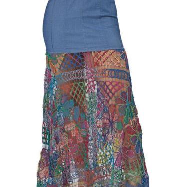 Imagem de Saia Jeans Feminina Longa com Renda de Filé - Tr Brand, P