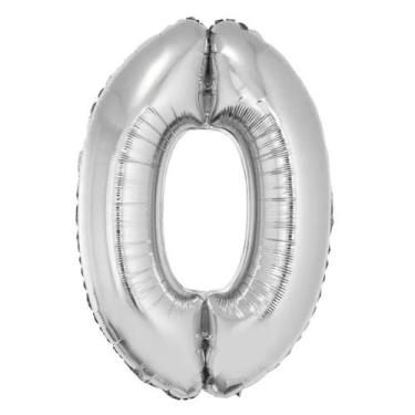 Imagem de Balão Metalizado Número 0 Prateado - 14'' (36 cm) - Mega Toon