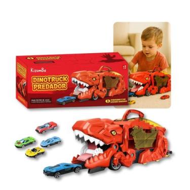 Imagem de Caminhão Dino Cegonha Com Pista + 4 Carrinhos Brinquedo Dino Truck Pre