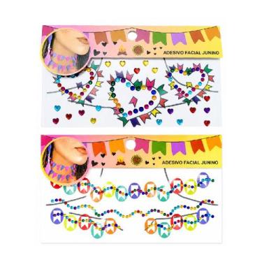 Imagem de Kit Com 2 Cartelas De Adesivos Facial Festa Junina - Lika Bijuterias, 