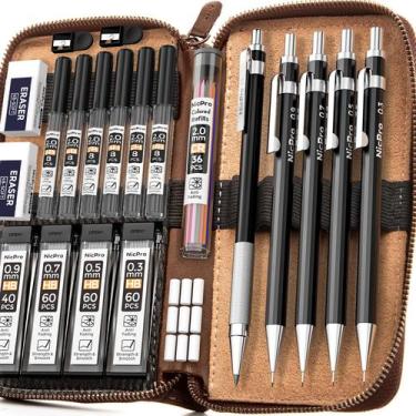 Imagem de Conjunto de Lápis Mecânicos Nicpro 29 Peças em Metal com Estojo de Cou