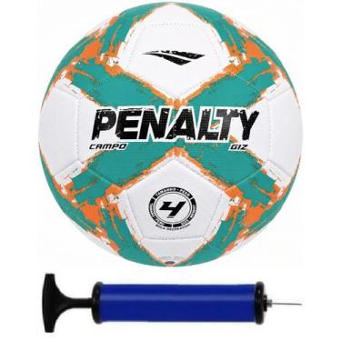 Imagem de Bola Campo Penalty Giz N4 Infantil Futebol + Bomba de Ar, Turquesa