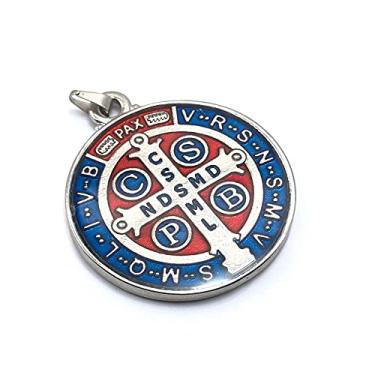 Imagem de Pingente Medalha De São Bento Colorido Extragrande Prateado