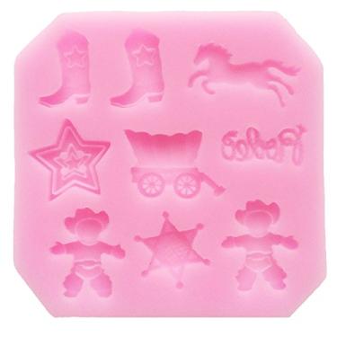 Imagem de FUNSHOWCASE Molde de silicone para doces com tema de caubói, para decoração de cupcakes de bolo, artesanato, argila de polímero, resina