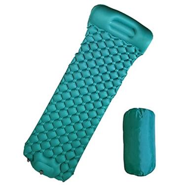 Imagem de GQYYS Almofada de dormir para acampamento, tapete de acampamento autoinflável, almofada de acampamento inflável atualizada com prensa de pé, tapete leve para dormir para caminhadas e viagens, colchão de ar compacto impermeável