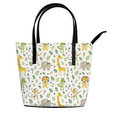 Imagem de ColourLife Bolsa tote de couro animais plantas em branco alça de ombro bolsas presentes para mulheres meninas escola viagem mochila mochila