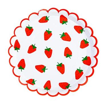 Imagem de MaitianGuyou 40 unidades de decorações descartáveis de aniversário de morango, pratos de papel, decorações de morango, suprimentos de festa para aperitivo, piquenique, chá de bebê, churrasco,