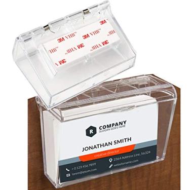 Imagem de Suporte de cartão de visita de acrílico montado na parede com capa | Tampa articulada, ao ar livre, serve para 60, transparente