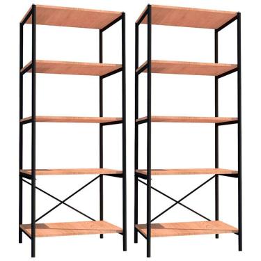 Imagem de Kit 2 Estantes Livreiro Multiuso Estilo Industrial 150cm 5 Prateleiras Trento Demolição...