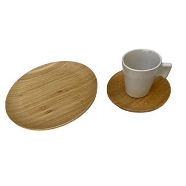 Imagem de Conjunto Lanche, prato, pires bambu e xicara cerâmica branca