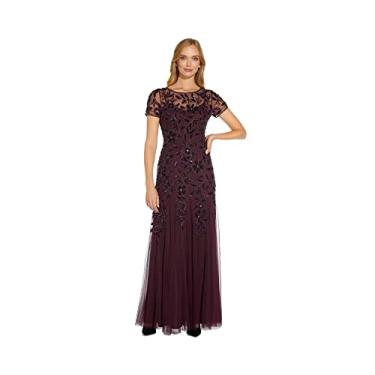 Imagem de Adrianna Papell Vestido feminino com contas florais, Ameixa noturna, 50