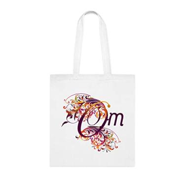 Imagem de Om Sacola, Om Tote Presente, Om Bolsa de Ombro, Bolsas Reutilizáveis Om, Ideia de Presente de Cesta de Aniversário de Natal, Presente Para Ela, Presente Para Ele, Bolsa Feminina, Branco