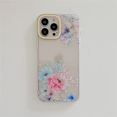 Imagem de FCSWEET Capa compatível com iPhone 13 Pro, linda flor floral design bonito parte traseira de plástico rígido + capa protetora de silicone macio à prova de choque para mulheres meninas
