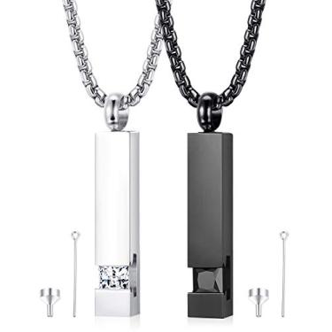 Imagem de MILACOLATO Colar com pingente de urna de cremação, 2 peças, para memorial, aço inoxidável, preto, com zircônia cúbica, cinzas, joias, lembranças, metal, zircônia cúbica