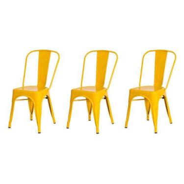 Imagem de Kit 3 Cadeiras Tolix Iron Design Amarela Aço Industrial Sala Cozinha J