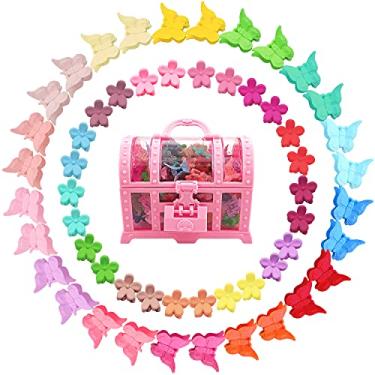 Imagem de EleMirsa 80 clipes de cabelo de borboleta, flores, clipes de cabelo, minigrampos, garra de garra com caixa de tesouro de brinquedo para bebês e crianças pequenas, com borboleta